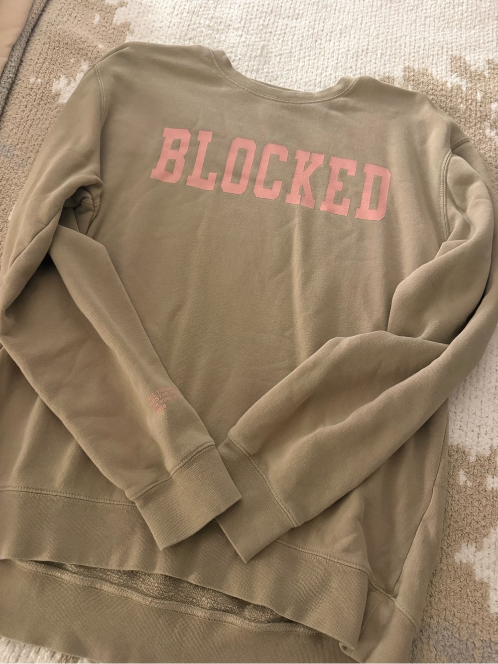 Blocked Graphic Crewneck Sweatshirt - Taupe with Pink Lettering
